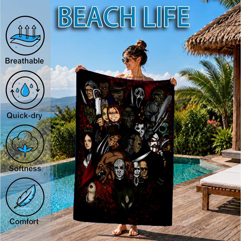 Horror Movie Characters Beach Towel, Microfiber Beach Towel, Perfect For Pool, Beach, Travel, Home Decor Beach Party Fan gifts