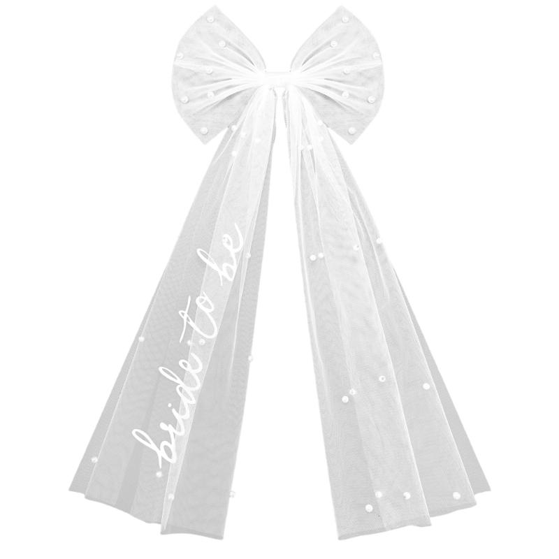 Tulle Pearls Bridal to Be Hair Bows Hair Ornament Butterfly Bows Design Elegant Bowknot Veil Hair Clip for Wedding Ceremony 1 белый