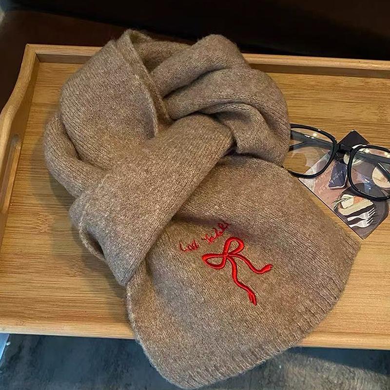 

Women S Winter Warm Scarf Neck Wraps Trendy Embroidered Woolen Scarf Neck Warmer Solid Color Gilrs Scarves