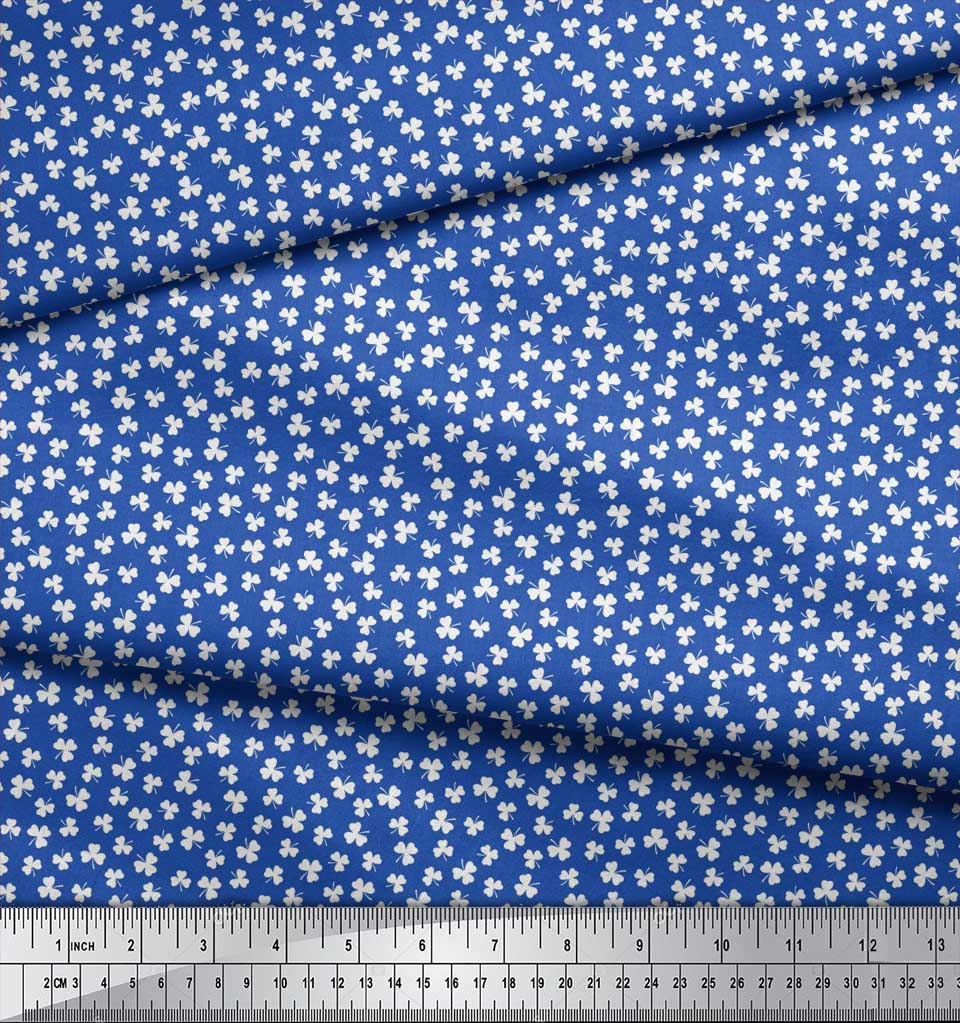 Soimoi Japan Crepe Satin Fabric Clover Leaves Small Print Fabric by Metre 42 Inch