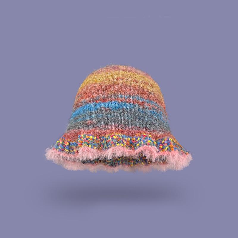 Style Versatile Hat Oil Painting Color Tone Warm Knitted Fisherman Hatscaps