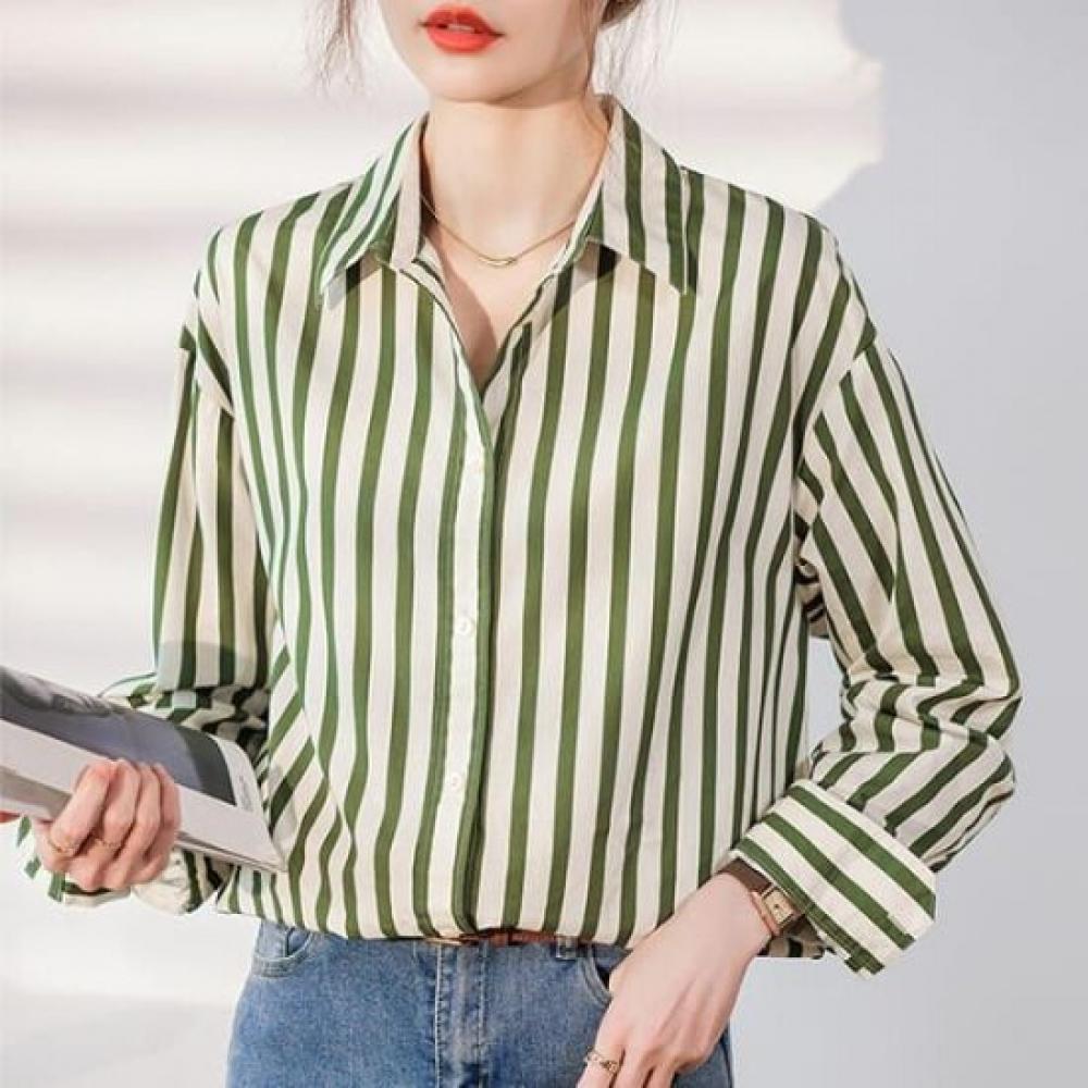 Navava Women Casual Stripe Long Sleeve Shirt Nb2508