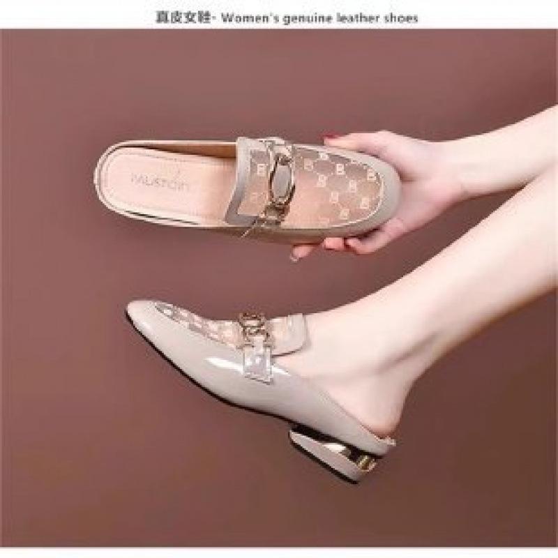 

Кожаная поверхность 2025 весна и лето новая модная сетчатая полуобувь женская обувь на низком каблуке среднем каблуке толстом каблуке крутые шлепанцы женские 35