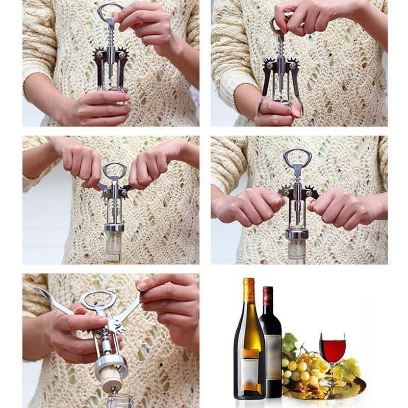 1PC Portable Stainless Steel Red Wine Opener Wing Type Metal Corkscrew Bottle Openers Corkscrews Wine Cork Remover