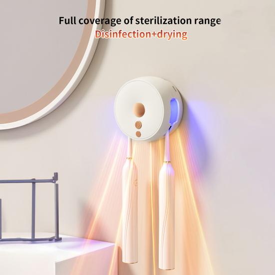 UV Toothbrush Sanitizer 2 Slots USB Rechargeable No Drilling Portable Home Travel Bathroom Wall Mounted Electric Toothbrush Holder Cleaner