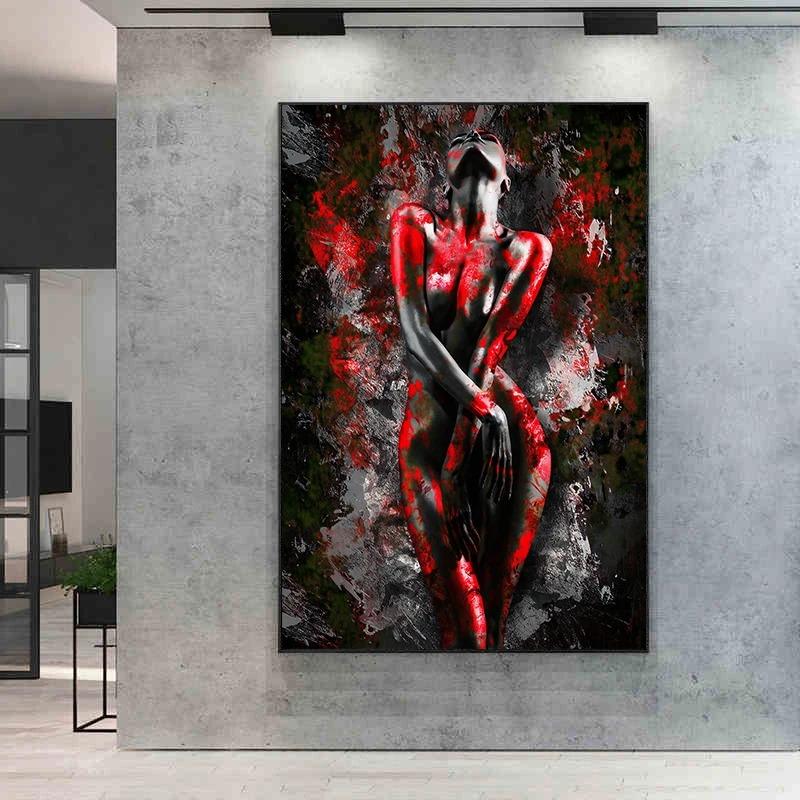 Abstrakt Schwarz Rot Sexy Akt Frau Leinwandmalerei Poster Druck Wandkunst Bilder Für Modernes Frauenzimmer Dekoration Geschenk Ungerahmt