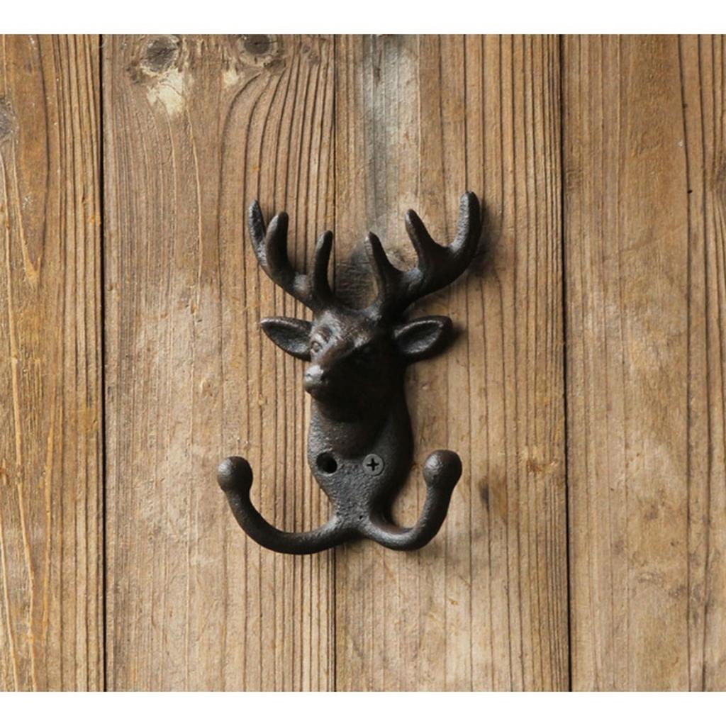 Vintage Deer Double Hook Wall Mount Coat Rack for Home Garden Courtyard Decoration