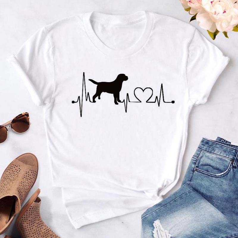 Women Dogs Paws Love Heart Printed T-shirts Fashion Summer Short Sleeve Lady Womens Clothes Tops T-Shirt Black Shirt Tees Female
