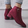 Fashion Burgundy Faux Suede Ankle Boots Women Spring Autumn 2025 Classic Metal Decoration Boots Woman Zipper Pointed Toe Botas Mujer