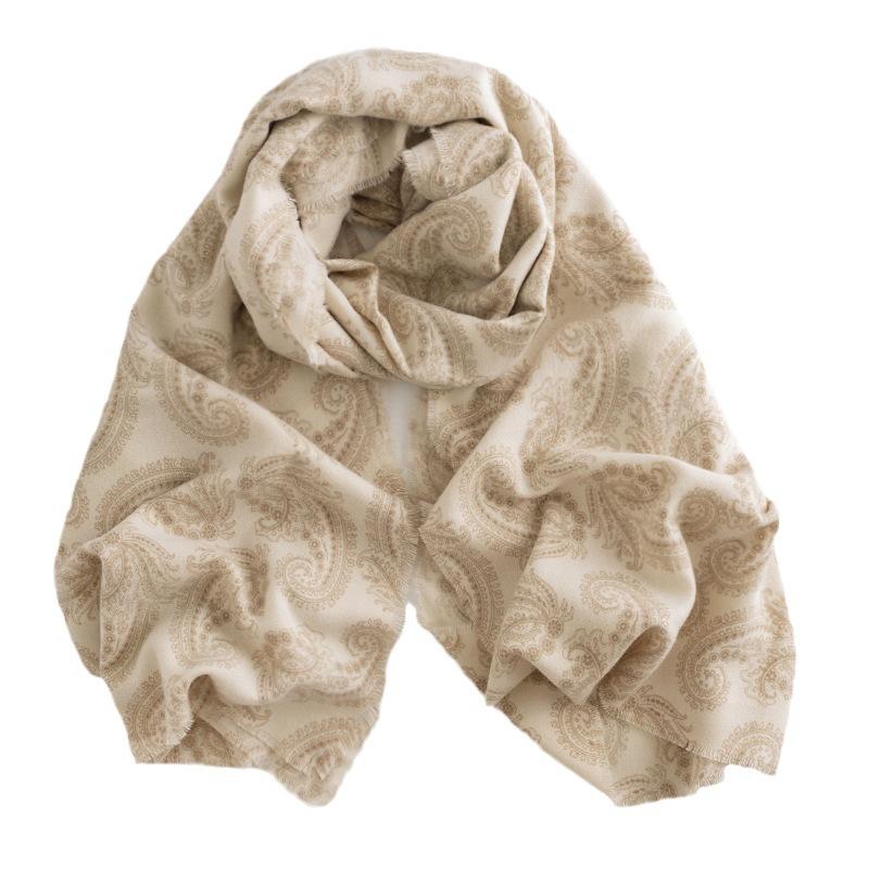 New Winter Scarf Imitation Cashmere Shawl European and American Short Tassel Scarf Retro Cashew Flower Ethnic Style Fashion
