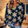Women's V-Neck Long Sleeve Christmas Print Lightweight Blouse for Spring and Summer