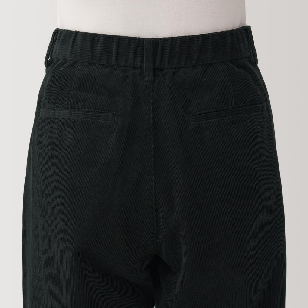 MUJI Women's Kapok Blend Corduroy Tuck Pants, Black, Size S (BE1SOA4A)