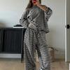 European and American style ins striped home pajamas pajama pants set women's V multi-color long-sleeved trousers casual wear