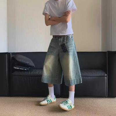 Men's Retro 7-Point Wide-Leg Denim Shorts 2024