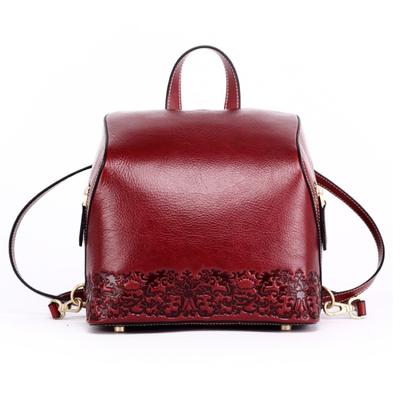 Women's Bag Genuine Leather Women's Bag Vintage Chinese Style Backpack Embossed