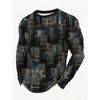 Vintage Men's Long Sleeve T-Shirt, Striped Printed Top, 3D Striped Print Loose Streetwear