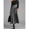 New Woolen Dress with Contrasting Color, V-neck, Long Sleeved Patchwork, and Large Swing Design Maternity Wear