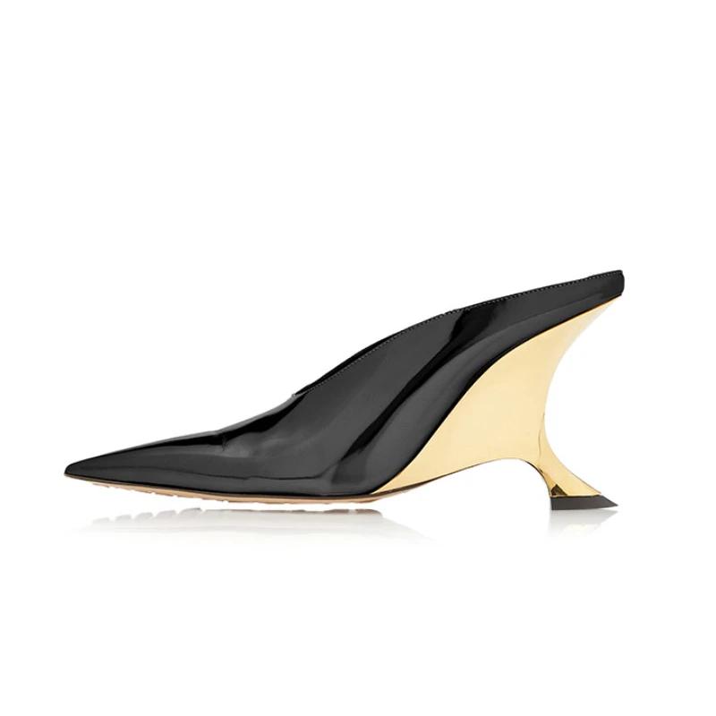 Fashion Brand Alien High Heel Muller Slippers 2024 Summer New Sexy Silver Party High Heels Sandals Black Women's Shoes Big Size 34-43