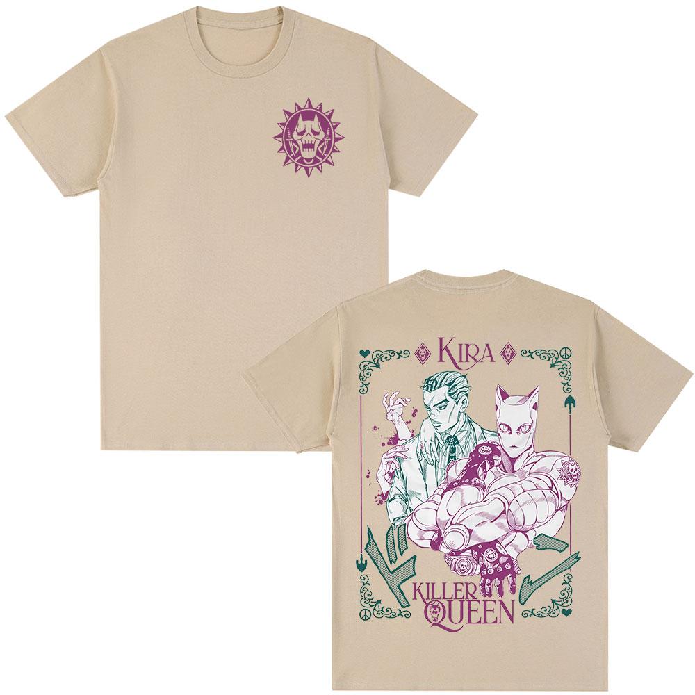 

2026 Аниме JoJo Bizarre Adventure Футболка Кира Йошикаге Killer Queen Унисекс Футболки Унисекс Женская Повседневная Оверсайз Футболка с Круглым Вырезом M