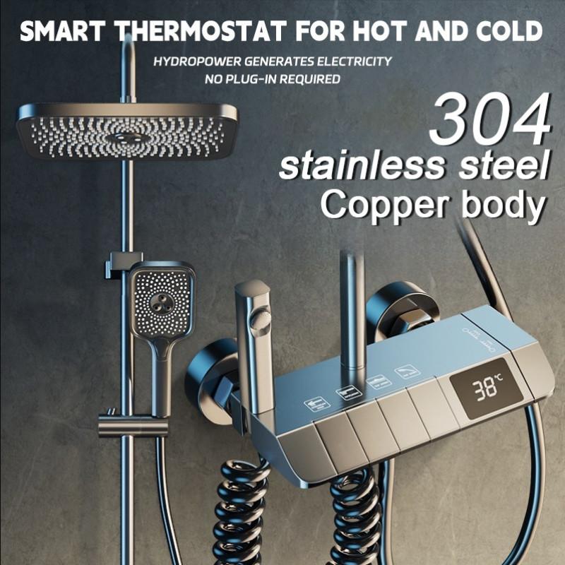 Pommeau de douche numérique thermostatique Ensemble de pommeau de douche en acier inoxydable pour salle de bain Pommeau de douche avancé à touches piano