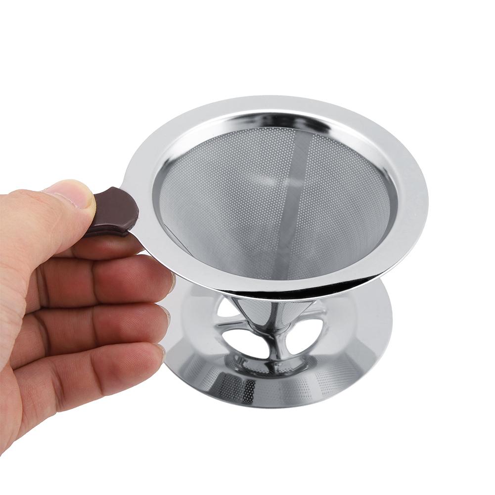 Stainless Steel Coffee Filter Reusable Double Layer Brew Dripper with Cup Stand