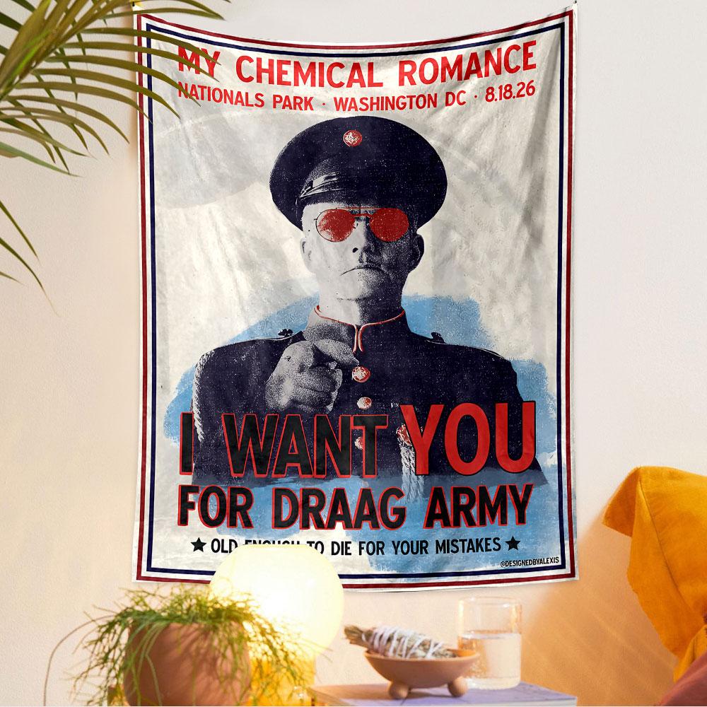 My Chemical Romance Tapestry Wall Hanging, Draag Army Concert Poster Art, Rock Wall Decor for Bedroom Living Room Dorm
