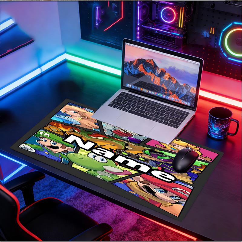 Custom Name Personalized Super Mario Pattern Mousepad, Laptop PC Desk Mat, Decorative Desk Mat for Home Keyboard Pad Gift