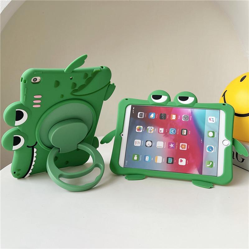 3D Cute Cartoon Frog Crocodile Kids Silicone Tablet Case With Shoulder Strap For iPad Air M4 A19 Mini 6 7 iPad 5/6/7/8/9/10/11/12th Pro11 Cover Stand