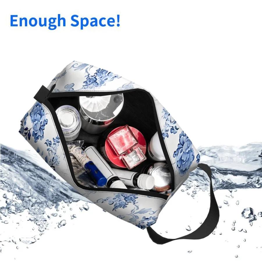 Large Portable Cosmetic Pouch with Zipper Closure Flower Pattern Toiletries Storage and Travel Makeup Bag Makeup Accessory Bag