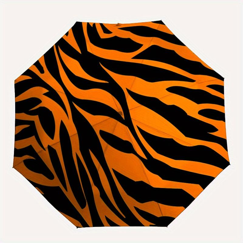 

1pc Tiger Print Automatic Opening/Closing Folding Umbrella with 70 Ribs, Plastic Handle, Windproof Portable Sunshade Umbrella y250726110