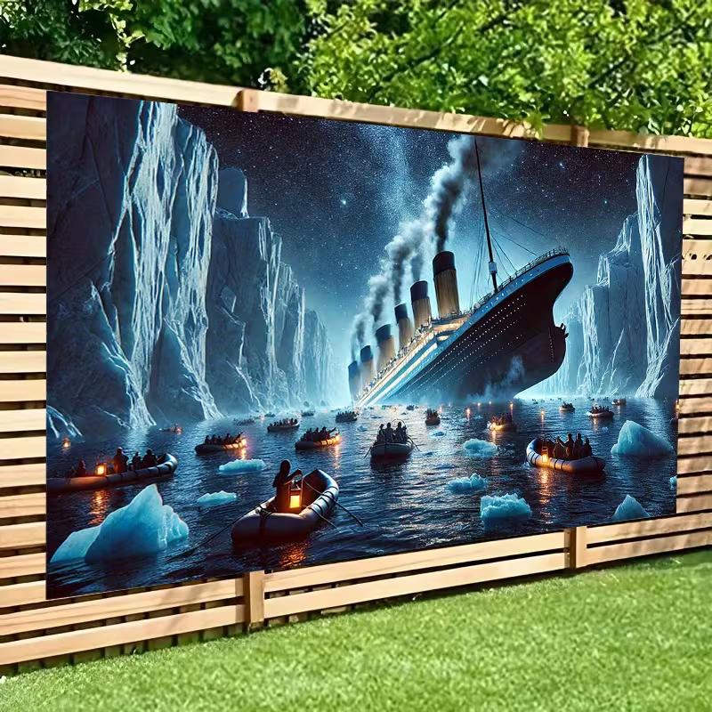 2D RMS Titanic Banner, Historical Ship Disaster Scene with Lifeboats