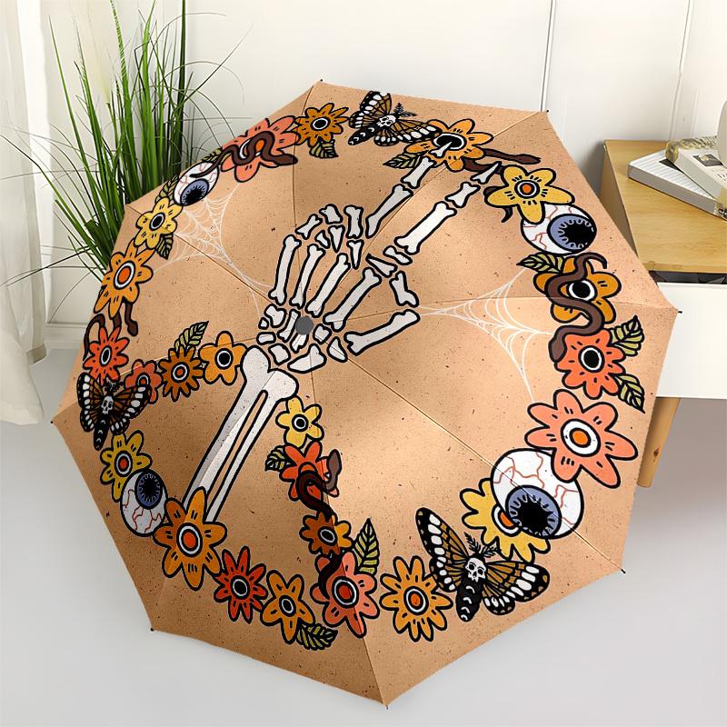 

1pc Day of the Dead Wreath Umbrella with Plastic Handle,Vibrant Cartoon Pattern,Multi-functional UmbrellaB2024