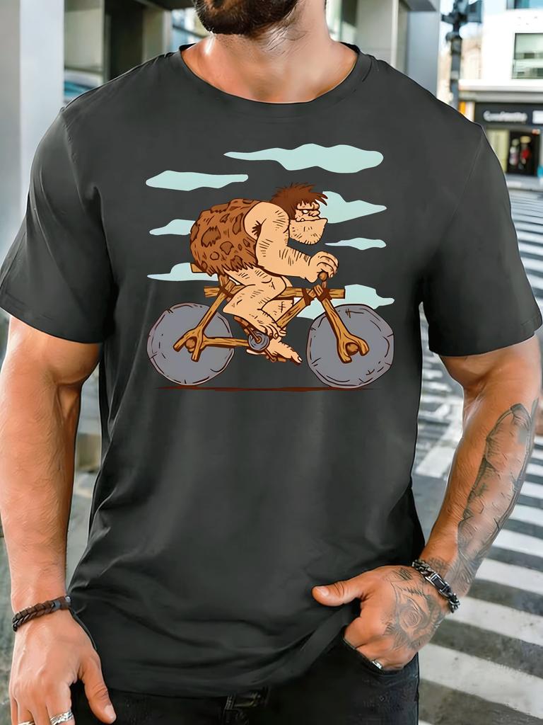 Unisex Short Sleeve T Shirt Caveunisex Bicycle Graphic Tee Cartoon Print Tops Summer Soft Cotton Casual Street Wear For Adult Male