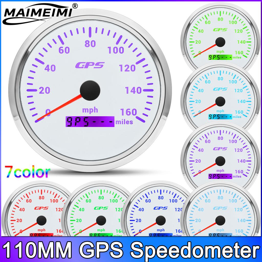 160MPH 110mm GPS Speedometer With GPS Antenna Speed Gauge Total Mileage Waterproof with 7 Colors Backlight for Car Boat Truc