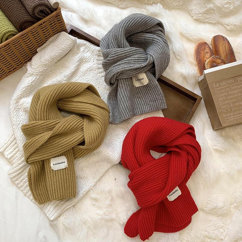 Scarf women's new winter versatile solid color soft waxy knitted wool short scarf warm scarf