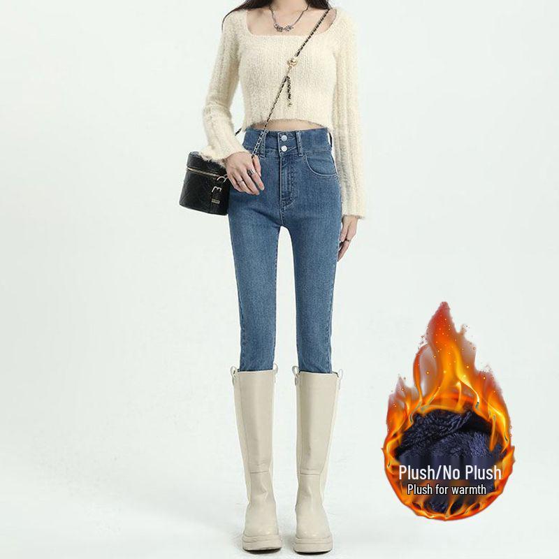 

Women s Black High Waist Plus Velvet Skinny Jeans - 2024 Autumn/Winter Slim Fit Pencil Pants 29, 55-60 kg