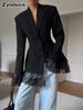 Design Ästhetik Schwarzer Blazer Damen Spitze Patchwork Pendlerstil High-End Langarm Anzug