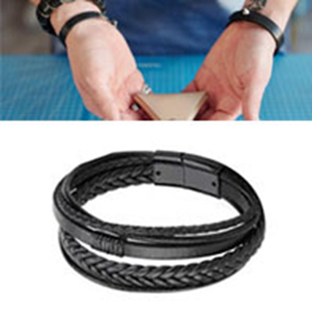 PU Leather Braided Bracelet Men Black Simple Fashionable Alloy Buckle Woven Bracelet Jewelry Accessory