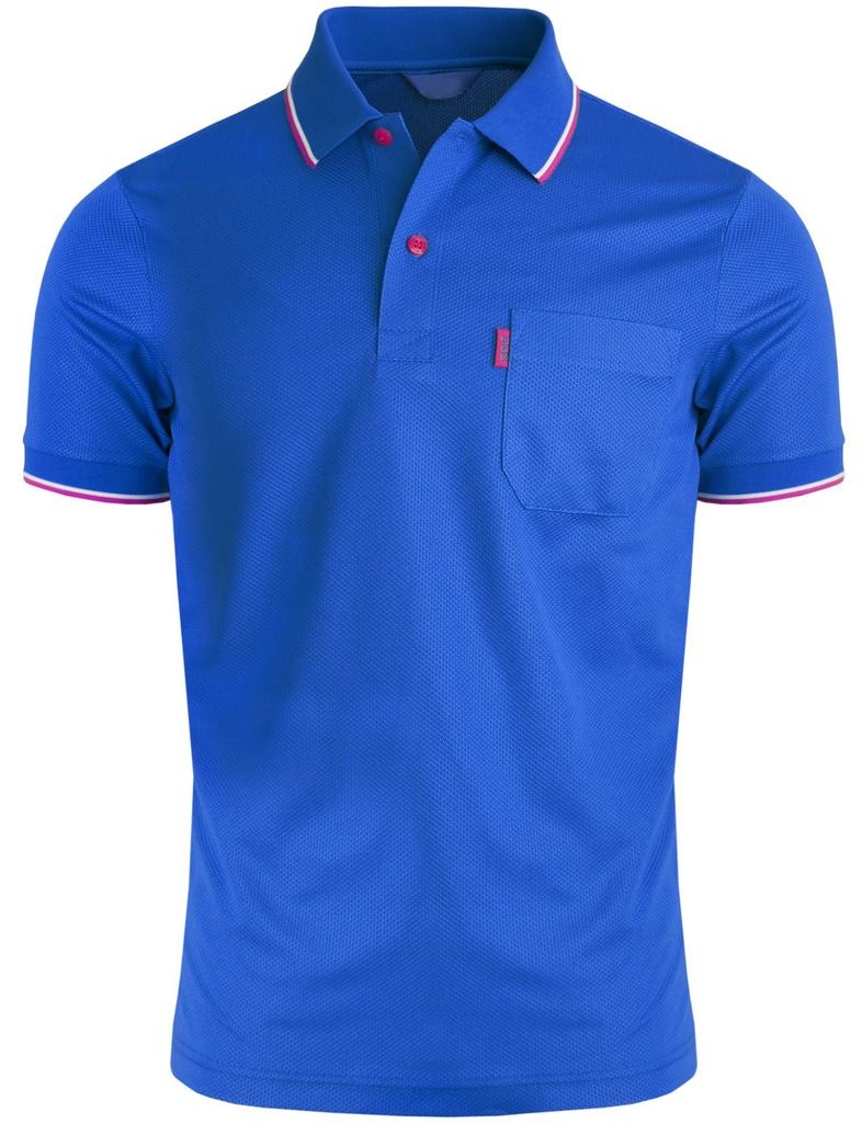 BISIL POL Men's Dri-Fit Polo Shirt with One Chest Pocket, Short Sleeve, Blue, XXL
