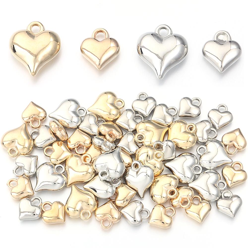 50pcs/lot Gold Color Heart shape Charms CCB Plastic Spacer Beads Pendant For Jewelry Making DIY Crafts Bracelet Earring Necklace
