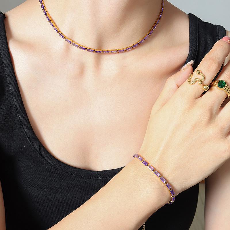 Colorful Geometric Square Chain Necklace: Women's 18K Gold-Plated Titanium Steel Choker