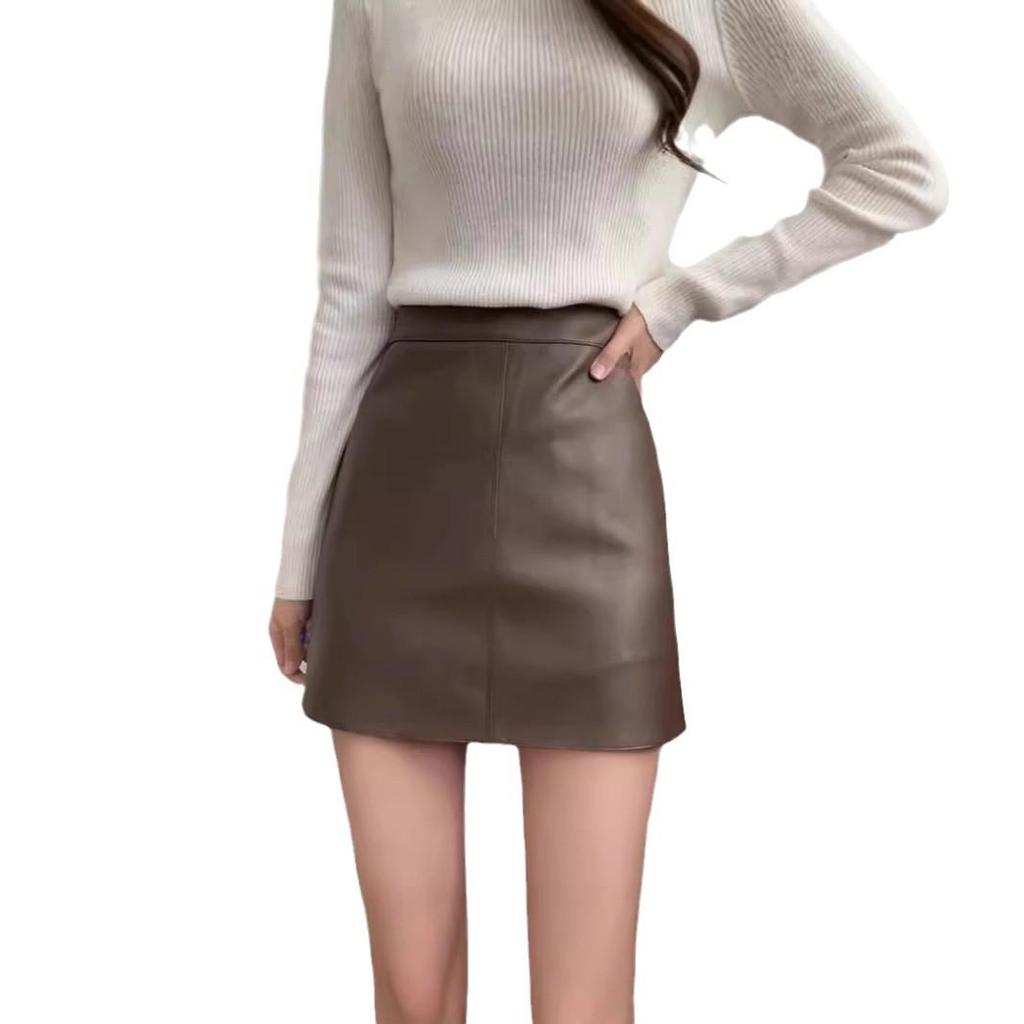 Damen Schwarzer PU-Leder A-Linien Minirock – Slim Fit, Vielseitiger Midi für Herbst/Winter