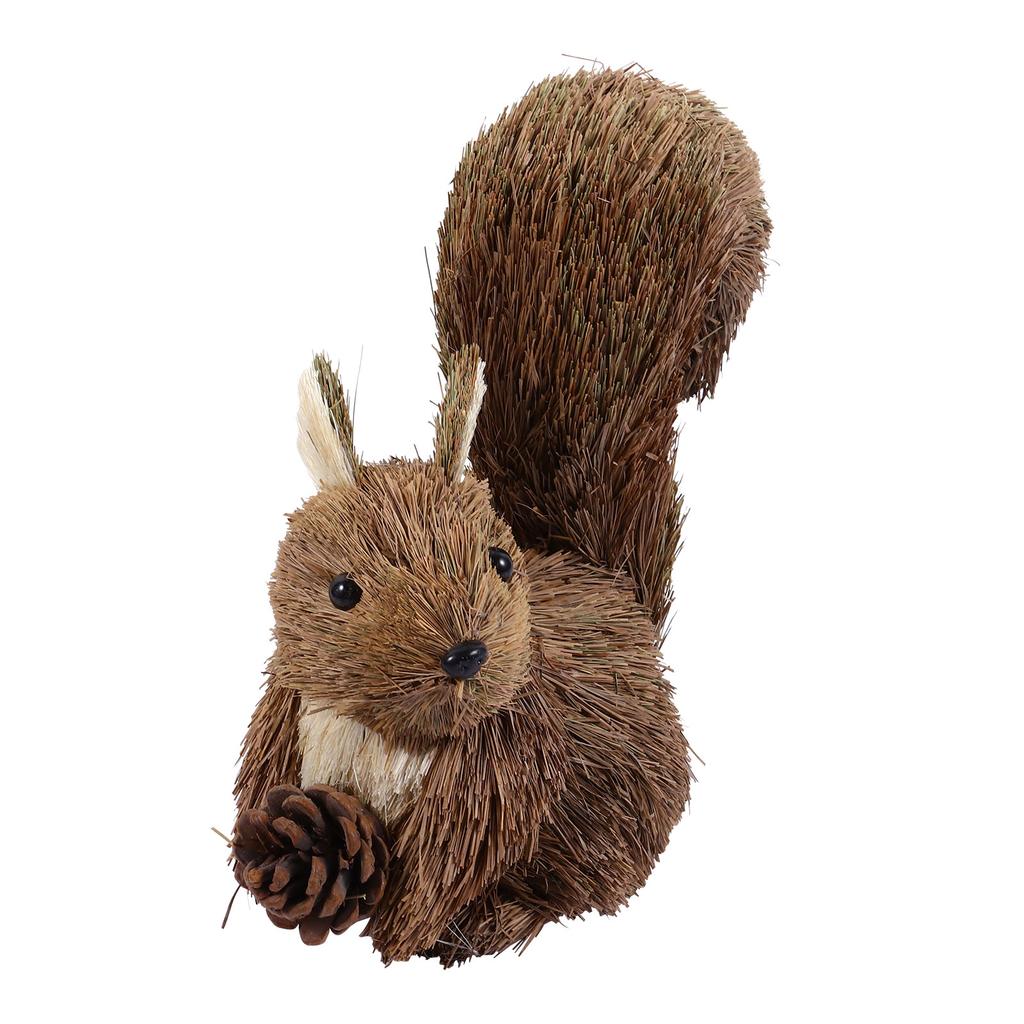 Christmas Straw Squirrel nament Animal Figurine Squirrel Decoration Garden Statue Home Sculpture Mini Toy Bedroom Living Room