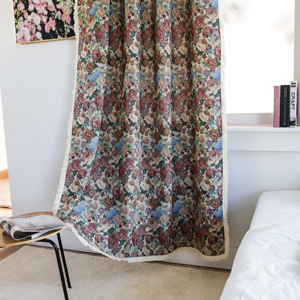 Curtain Finished American Oil Painting Rose Jacquard Thickened Dining Room Balcony Small Window Kitchen Small Curtain