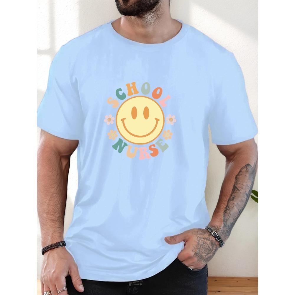 Male School Nurse Pattern Summer Casual Crew Neck Short T-Shirt