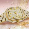 Luxury Full Diamond Watch Men Sparkling Rhinestone Dial Stainless Steel Bracelet Women Elegant Bling Dress Watch