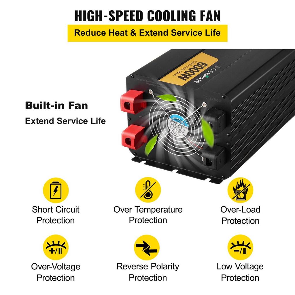 Power Inverter Modified Sine Wave Inverter 6000W DC 12V To AC 230V LCD