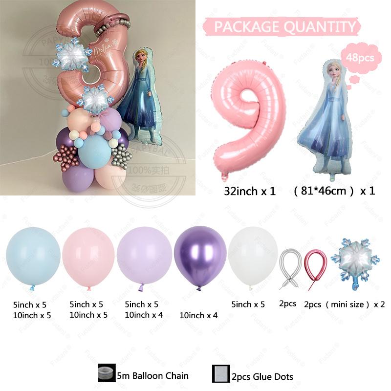 48PCS Frozen Princess Elsa Children's Birthday Party Baby Shower Decoration Decoration Aluminum Film Column Digital Latex Balloo