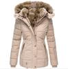 Winter Casual Warm Fur Collar Zipper Button Cardigan Long Sleeved Slim Coat Hooded