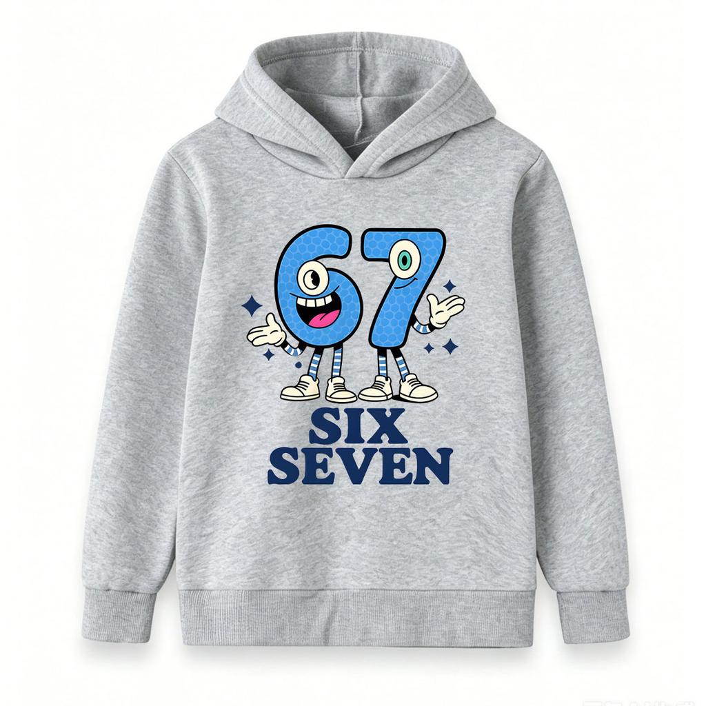Kids Boys Girls Pullover Hoodie, Cute Cartoon 67 Character Printed Casual Sweatshirt, Soft Lightweight Long Sleeve Hooded Top for Daily Wear Party Gif